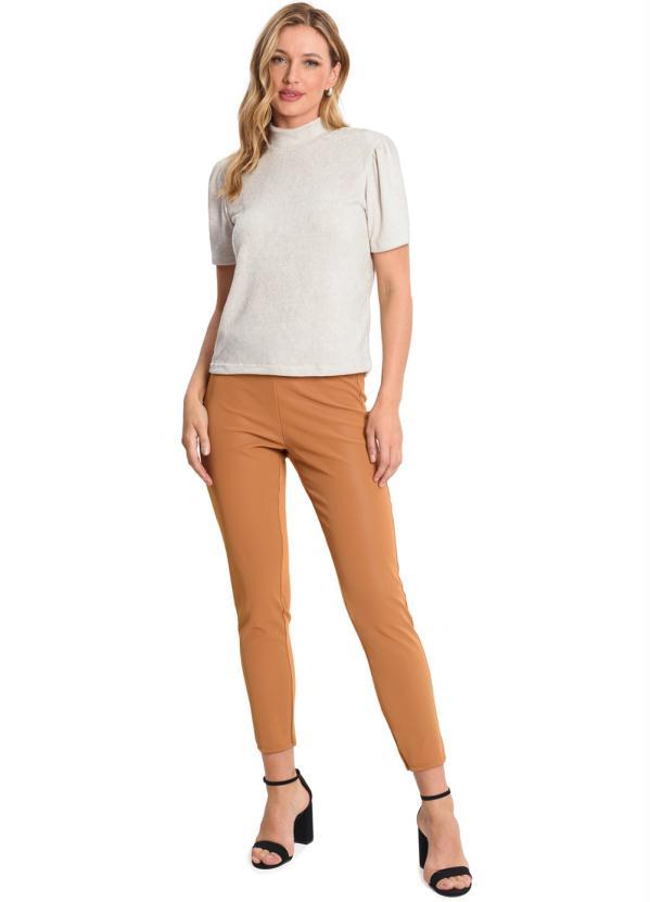 Endless - Blusa Feminina Tricot Shine Gola Alta Bege 3