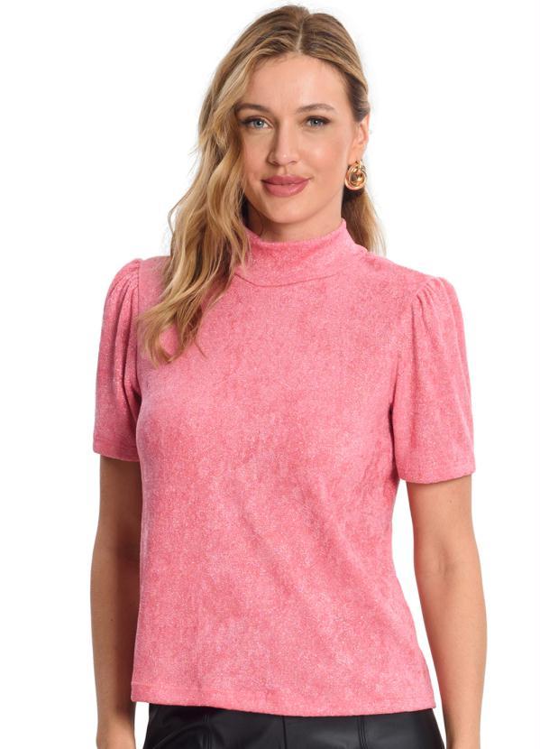 Endless - Blusa Feminina Tricot Shine Gola Alta Rosa