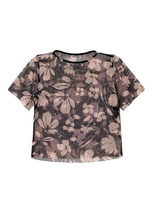 Marialícia - Blusa Feminina Tule Floral Preto