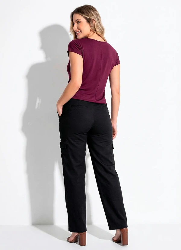 Quintess - Blusa Feminina Vinho em Malha de Viscose com Manga Curta Soltinha 8