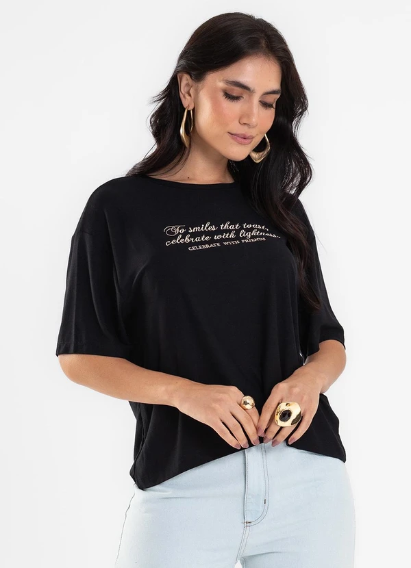 Rovitex - Blusa Feminina Visco Creponada Preto