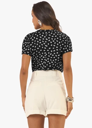 Rovitex - Blusa Feminina Visco Maquinetado Estampada Preto - ROVITEX