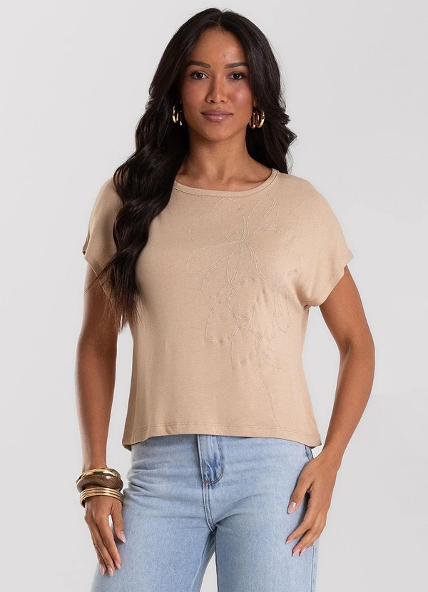 Rovitex - Blusa Feminina Visco Tricot com Estampa Marrom