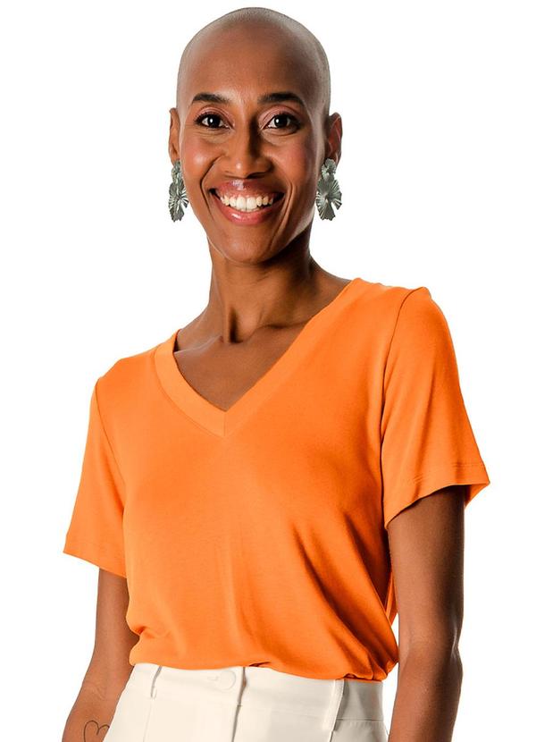 Rovitex - Blusa Feminina Visco Tricot Decote V Laranja