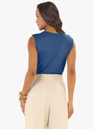 Rovitex - Blusa Feminina Visco Tricot Gola Degagê Azul - ROVITEX