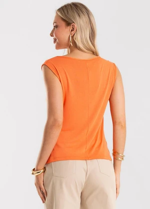 Rovitex - Blusa Feminina Visco Tricot Gola Degagê Laranja - ROVITEX