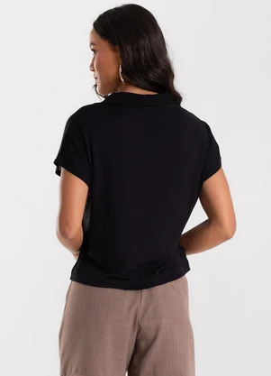 Rovitex - Blusa Feminina Visco Tricot Gola Polo Preto - ROVITEX