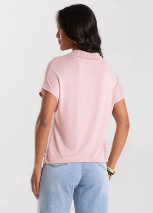 Rovitex - Blusa Feminina Visco Tricot Gola Polo Rosa - ROVITEX