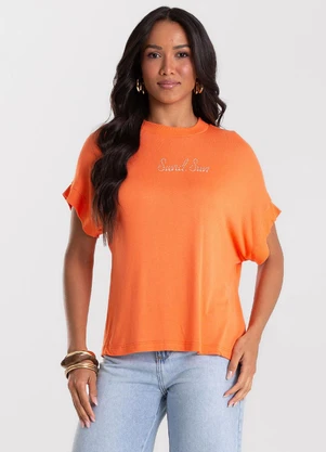 Rovitex - Blusa Feminina Visco Tricot Ribana Laranja - ROVITEX