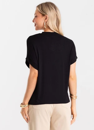 Rovitex - Blusa Feminina Visco Tricot Ribana Preto - ROVITEX