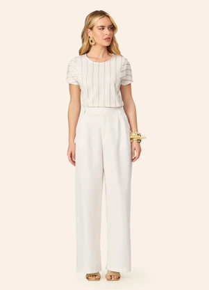 Endless - Blusa Feminina Viscolinho Lurex Listrada Bege - ENDLESS