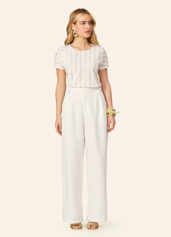 Endless - Blusa Feminina Viscolinho Lurex Listrada Bege