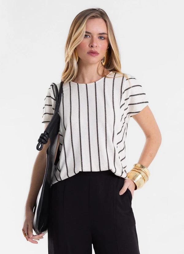 Endless - Blusa Feminina Viscolinho Lurex Listrada Preto