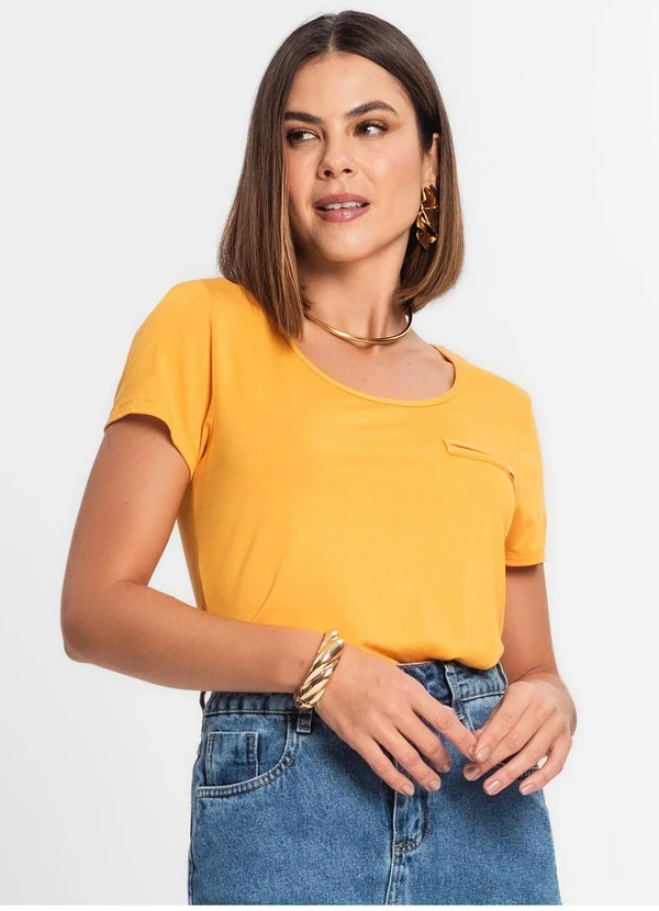 Rovitex - Blusa Feminina Viscotorcion Básica Amarelo