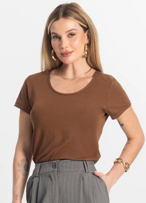 Rovitex - Blusa Feminina Viscotorcion Básica Marrom - ROVITEX