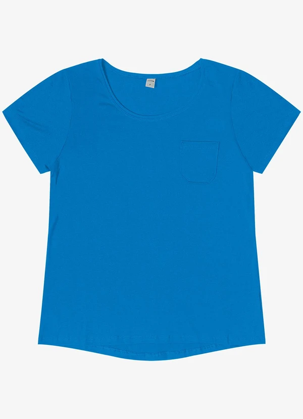 Rovitex - Blusa Feminina Viscotorcion com Bolso Azul