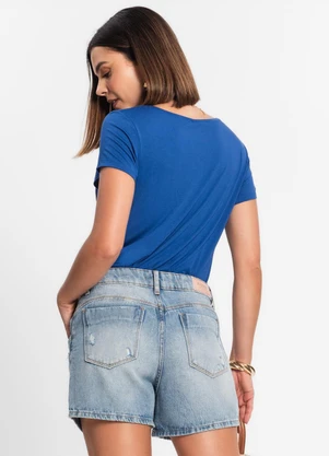 Rovitex - Blusa Feminina Viscotorcion com Bolso Azul - ROVITEX