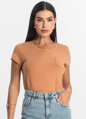 Rovitex - Blusa Feminina Viscotorcion com Bolso Marrom - ROVITEX