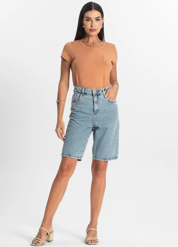 Rovitex - Blusa Feminina Viscotorcion com Bolso Marrom 3