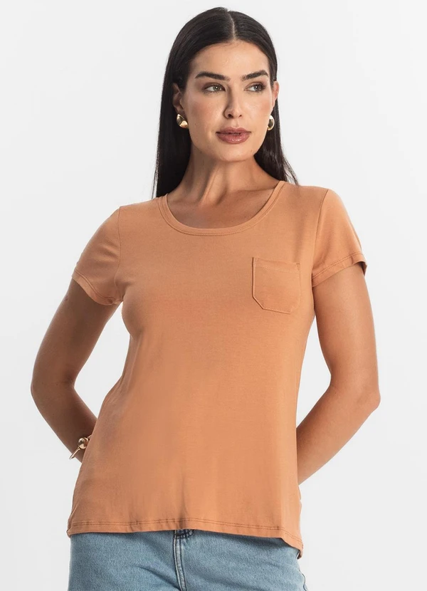 Rovitex - Blusa Feminina Viscotorcion com Bolso Marrom 4