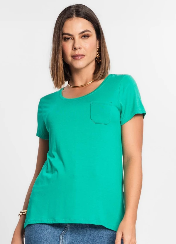 Rovitex - Blusa Feminina Viscotorcion com Bolso Verde