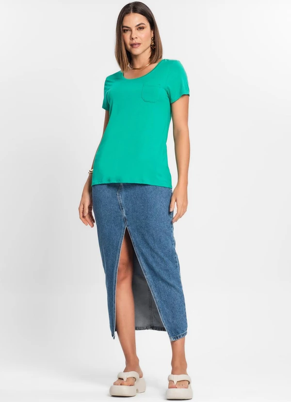 Rovitex - Blusa Feminina Viscotorcion com Bolso Verde 3