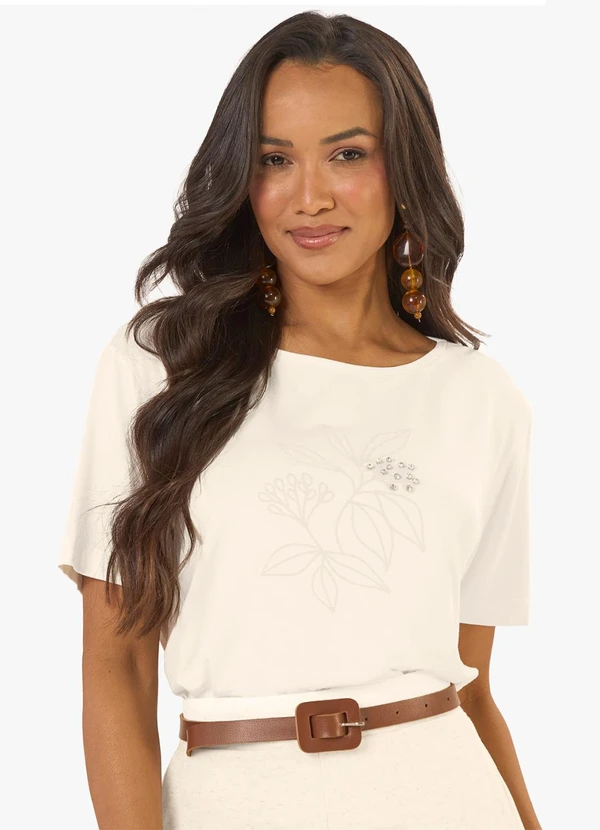 Rovitex - Blusa Feminina Viscotorcion com Estampa Bege