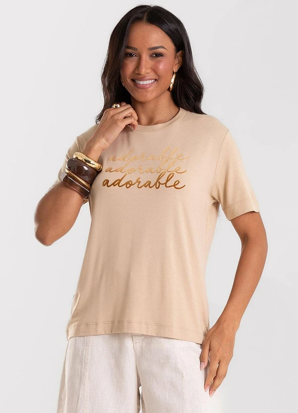 Rovitex - Blusa Feminina Viscotorcion com Estampa Marrom