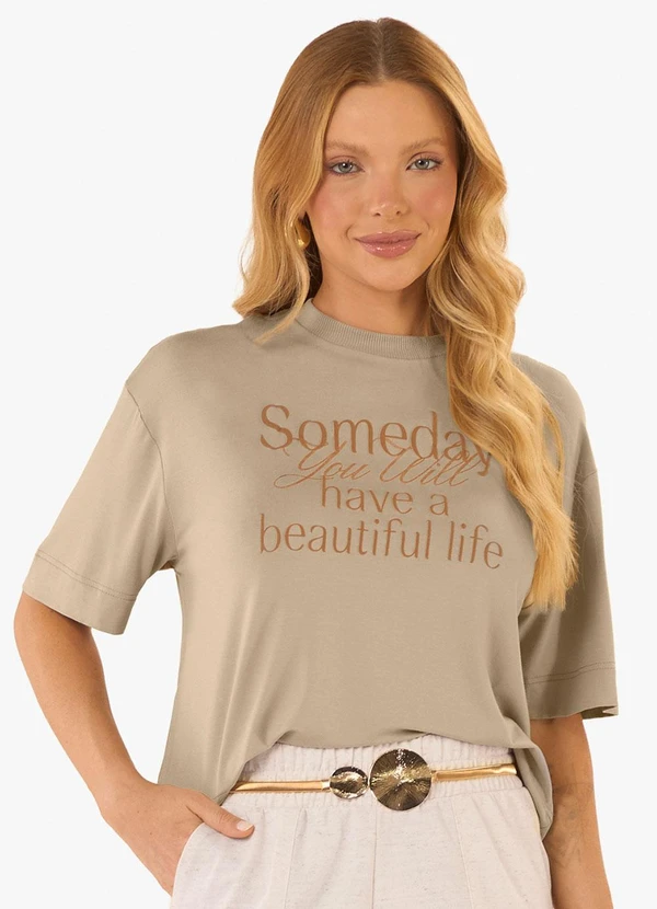 Rovitex - Blusa Feminina Viscotorcion com Estampa Marrom