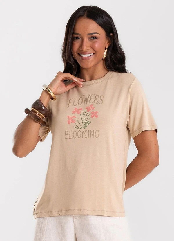 Rovitex - Blusa Feminina Viscotorcion com Estampa Marrom