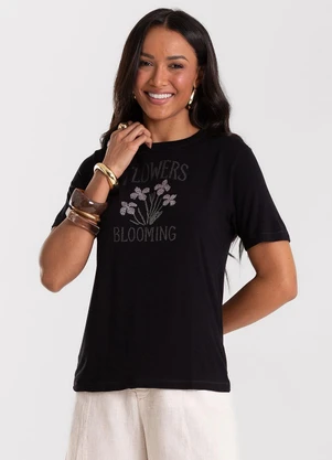 Rovitex - Blusa Feminina Viscotorcion com Estampa Preto - ROVITEX