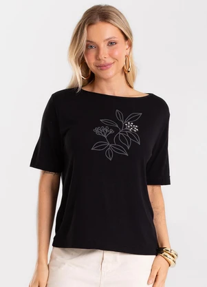 Rovitex - Blusa Feminina Viscotorcion com Estampa Preto - ROVITEX