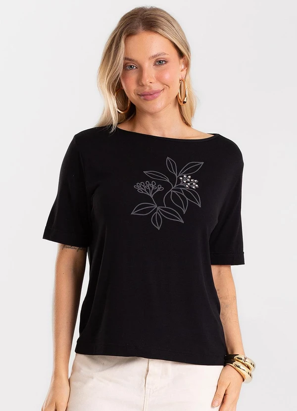Rovitex - Blusa Feminina Viscotorcion com Estampa Preto
