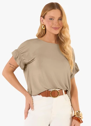 Rovitex - Blusa Feminina Viscotorcion Detalhe Manga Marrom - ROVITEX