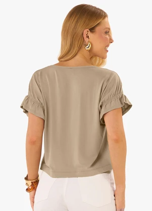 Rovitex - Blusa Feminina Viscotorcion Detalhe Manga Marrom - ROVITEX