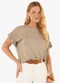 Rovitex - Blusa Feminina Viscotorcion Detalhe Manga Rosa - variação: Marrom