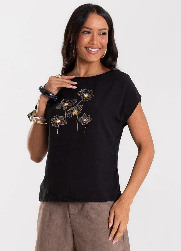 Rovitex - Blusa Feminina Viscotorcion e Viscose Preto