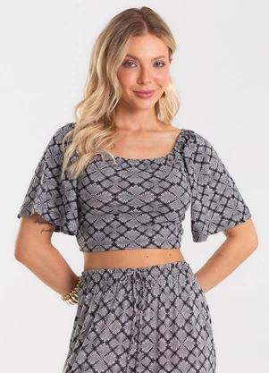 Rovitex - Blusa Feminina Viscotorcion Estampada Preto - ROVITEX