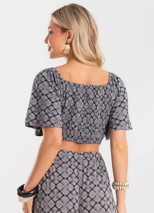 Rovitex - Blusa Feminina Viscotorcion Estampada Preto - ROVITEX
