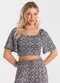 Rovitex - Blusa Feminina Viscotorcion Estampada Bege - variação: Preto
