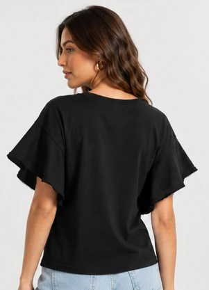 Infinita Cor - Blusa Femnina em Malha Visco Preto - INFINITA COR