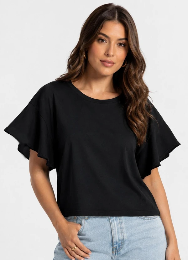 Infinita Cor - Blusa Femnina em Malha Visco Preto