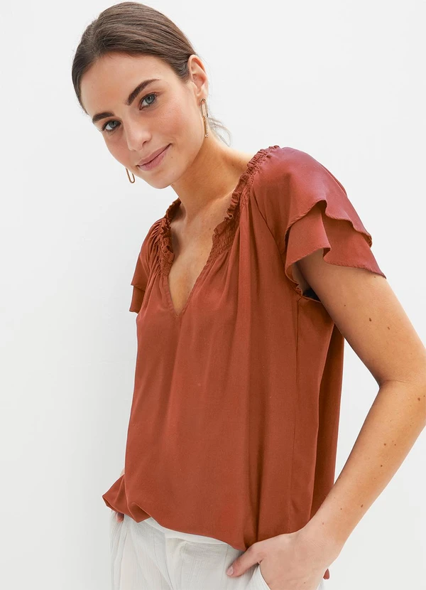 bonprix - Blusa Ferrugem em Viscose Plana