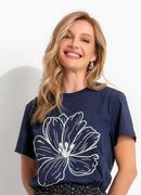 Blusa Flor Branca em Relevo em Malha de Algod�o