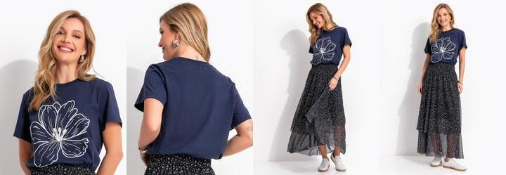 Blusa Flor Branca em Relevo em Malha de Algod�o