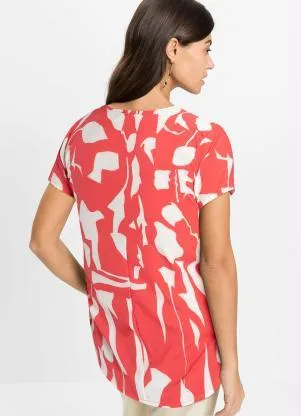 bonprix - Blusa Floral Abstrato em Crepe Plano - BONPRIX