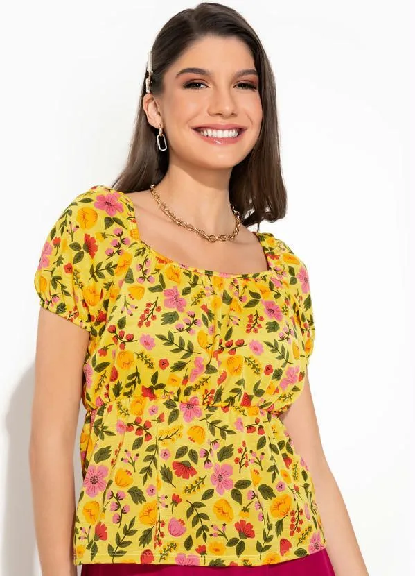 Rosalie - Blusa Floral Amarelo Bufante