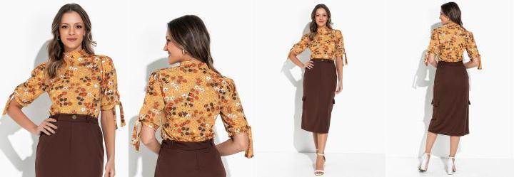 Blusa Floral Amarelo com Gola