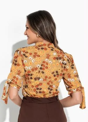 Rosalie - Blusa Floral Amarelo com Gola - ROSALIE