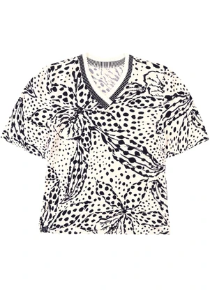 Malwee - Blusa Floral Ampla em Viscolinho Preto - MALWEE